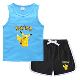 Children Pokemon Pikachu Tshirts & Shorts Casual Sports Sweat-Absorbent Suit Neutral