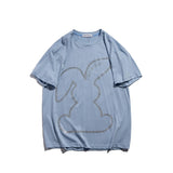 Men T Shirt Summer Casual Tops Cartoon Rabbit Rhinestone Hot Fixed Short Sleeve T-shirt