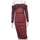 Body Fitting Dresses Solid Color Sexy Slim Party Long Sleeve Dress