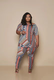 Women Plus Size Co-Ords Loose Casual Print Loose Short Sleeve Pajamas Two-Piece Set