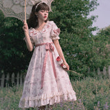 Gothic Lolita Harajuku Style Clothing Olita Dress Summer Short Sleeve Flower Wall Op Elegant Floral Dress