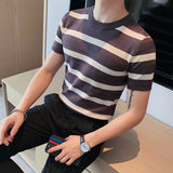 Men Short Sleeve T-Shirt Knitted T-shirt round Neck Pullover T-shirt