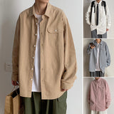 Men's Shirts Spring and Autumn Loose Shirt Lapel Long Sleeve Shirt plus Size