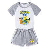 Children Pokemon Pikachu Tshirts & Shorts Short-Sleeved T-shirt Shorts Casual Sports Two-Piece Neutral