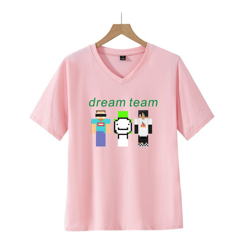 Dreamwastaken Novelty Hoodies Dream Merch Shirt 2D Printing Fashion V-neck Short Sleeved T-shirt ''Summer
