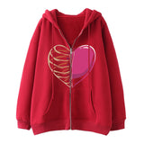 Skeleton Hoodie Winter Fleece Women's Long Sleeve Hoodie Heart-Shaped Clothes Printed Zipper