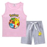 Children Pokemon Pikachu Tshirts & Shorts Summer Vest Middle Pants Sports Casual Thin Sleeveless Two Pieces