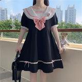 Gothic Lolita Harajuku Style Clothing Personality Stitching Sailor Collar Rabbit Ears Contrast Color Short Sleeve Dress