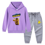 Children Pokemon Pikachu Hoodie & Pant Set Hooded Sweater Trousers Two-Piece Baby Cotton Sweater Set
