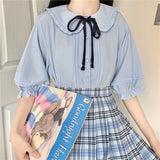 Gothic Lolita Harajuku Style Clothing Shirt Short Sleeve JK Solid Color Shirt