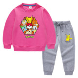 Children Pokemon Pikachu Hoodie & Pant Set Sweater Suit Solid Color Cotton Warm Trend
