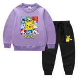 Children Pokemon Pikachu Hoodie & Pant Set Sweater Set Two-Piece Cotton