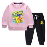 Children Pokemon Pikachu Hoodie & Pant Set Fleece Lined Padded Warm Keeping Winter Clothes Sweatershirt Suit
