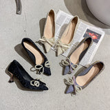 Nude Block Heel Sandals Bowknot Women's Shoes