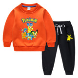 Children Pokemon Pikachu Hoodie & Pant Set Fleece Lined Padded Warm Keeping Winter Clothes Sweatershirt Suit