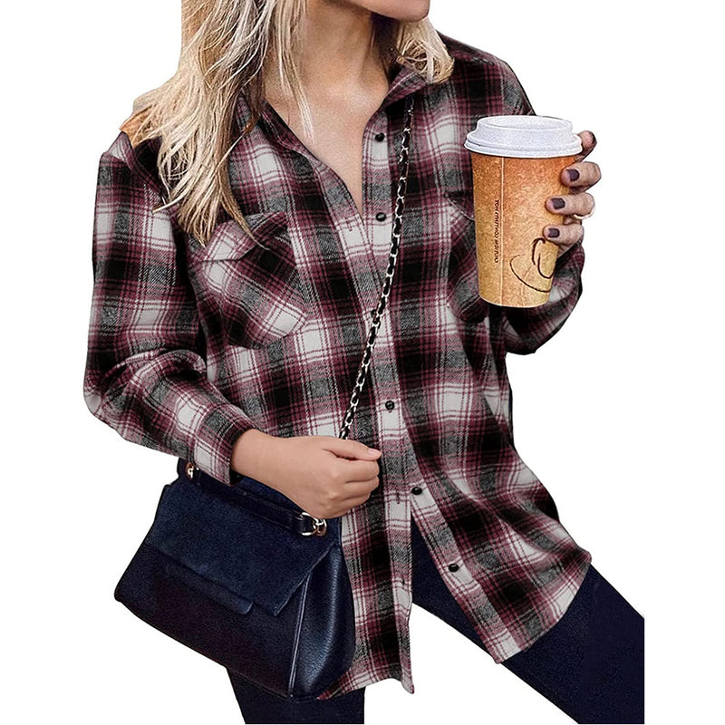Beth Dutton Outfits Mid-Length Autumn and Winter Loose Lapels Cardigan Plaid Shirt