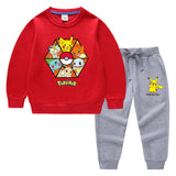 Children Pokemon Pikachu Hoodie & Pant Set Sweater Suit Solid Color Cotton Warm Trend