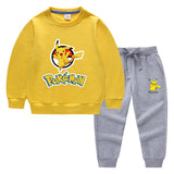 Children Pokemon Pikachu Hoodie & Pant Set Two-Piece Solid Color Baby Cotton Sweater Set