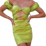 Body Fitting Dresses Summer Hollow-out Short Sleeve Slim-Fit Sheath Dress