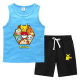 Children Pokemon Pikachu Tshirts & Shorts Summer Vest Middle Pants Sports Casual Thin Two Pieces