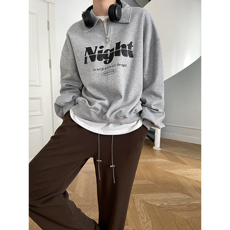 Diana Harvard Sweatshirt Zipper Polo Collar Letter Profile Sweater