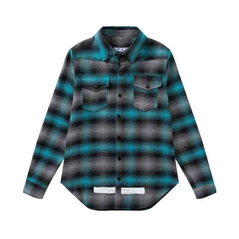Off White Sweatshirt Long Sleeve Autumn Shirt Autumn and Winter Pattern Plaid Wool Long Sleeve Shirt for Men and Women