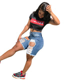 Women Plus Size Denim Shorts Slim Fit Ripped Denim Shorts