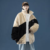 Men's Autumn Winter Coat Stand Collar Color Matching Cotton-Padded Coat