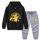 Children Pokemon Pikachu Hoodie & Pant Set Hooded Sweater Trousers Two-Piece Baby Cotton Sweater Set