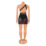 Kesha Black Dress Fashion Sexy Tight Mesh Irregular Sloping Shoulder Dress