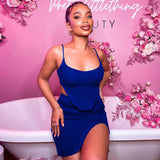 Women Top & Skirt 2 Piece Set Summer Spaghetti Straps Midriff-Baring Vest Hip Split Skirt Suit