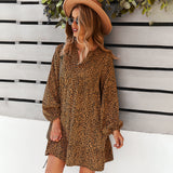 Beth Dutton Outfits Loose Dress Leopard Print Long Sleeve Casual Vacation Dress