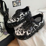 Cow Print Hey Dude Shoes Thick-Soled White Shoes for Female Students Fashion Sports Board Shoes