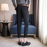 Men Trousers Casual Fashionable Curled Brim Suit Pants