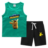Children Pokemon Pikachu Tshirts & Shorts Summer Vest Middle Pants Sports Casual Thin Two Pieces