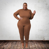 Women Plus Size Co-Ords Knitted Stretch Slim Fit Loungewear Suit