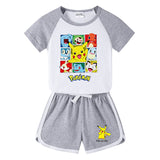 Children Pokemon Pikachu Tshirts & Shorts Short-Sleeved T-shirt Shorts Casual Sports Two-Piece Neutral