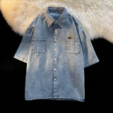 Denim Shirts Denim Short-Sleeved Shirt Men's Summer Half Sleeve Coat