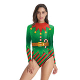 Ugly Christmas Sweater Autumn Long Sleeve Zipper Women's Sports Indoor Swimsuit