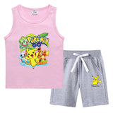 Children Pokemon Pikachu Tshirts & Shorts Summer Vest Middle Pants Sports Casual Thin Two Pieces