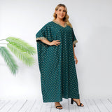 Women Plus Size Maxi Dresses Polka-Dot Loose-Fitting Batwing Sleeve Large Swing Dress