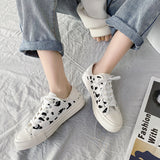 Cow Print Hey Dude Shoes Fall Black and White Spots Leopard Print Canvas Shoes Women Flat Heel Low-Top Breathable White Shoes