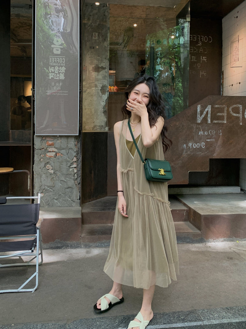 Fairy Dress Mesh V-neck Strap Dress Fairy Summer First Love Skirt