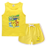 Children Pokemon Pikachu Tshirts & Shorts Casual Sports Undershirt Suit Neutral