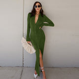 Emily Ratajkowski Dress Stylish Good Texture High Waist Knitted Long-Sleeved Dress