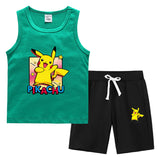 Children Pokemon Pikachu Tshirts & Shorts Vest Middle Pants Sports Casual Bottoming Shirt Two Pieces
