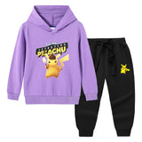 Children Pokemon Pikachu Hoodie & Pant Set Hooded Sweater Trousers Two-Piece Baby Cotton Sweater Suit