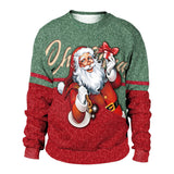 Black Christmas Sweater Crew Neck 3D Printed Santa Claus Loose