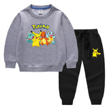 Children Pokemon Pikachu Hoodie & Pant Set Pure Color Cotton Quality Sweatshirt Set Trousers