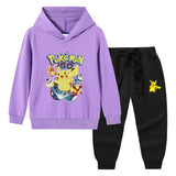 Children Pokemon Pikachu Hoodie & Pant Set Hooded Sweater Trousers Two-Piece Set Baby Cotton